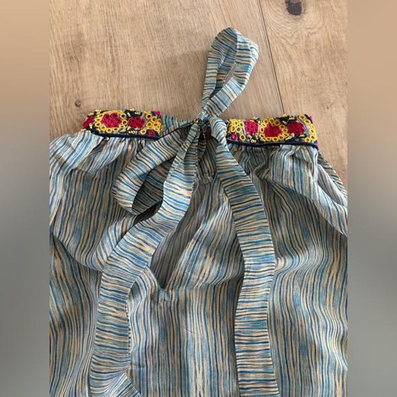 Anthropologie Bhanuni by Jyoti Halter Blouse Blue Beaded Embellished Top - Picture 7 of 7